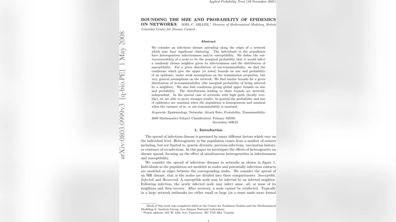 Bounding the Size and Probability of Epidemics on Networks