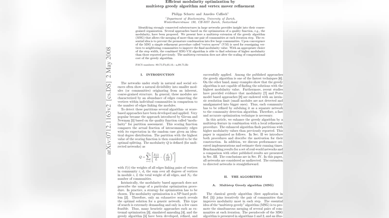 Efficient modularity optimization by multistep greedy algorithm and   vertex mover refinement