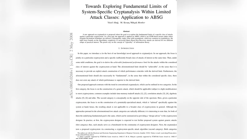 Towards Exploring Fundamental Limits of System-Specific Cryptanalysis   Within Limited Attack Classes: Application to ABSG