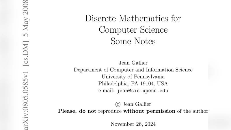 Discrete Mathematics for Computer Science, Some Notes