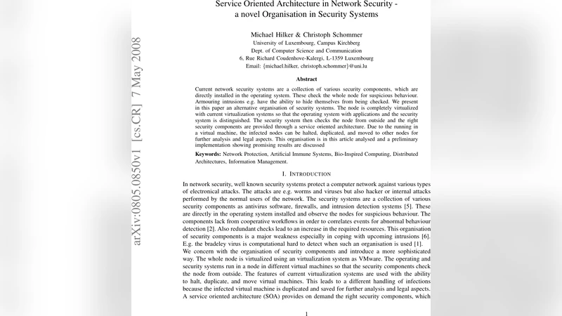 Service Oriented Architecture in Network Security - a novel Organisation   in Security Systems