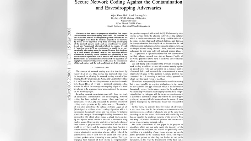 Secure Network Coding Against the Contamination and Eavesdropping   Adversaries