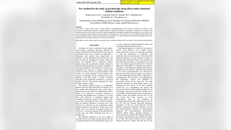 New method for the study of psychotropic drug effects under simulated   clinical conditions
