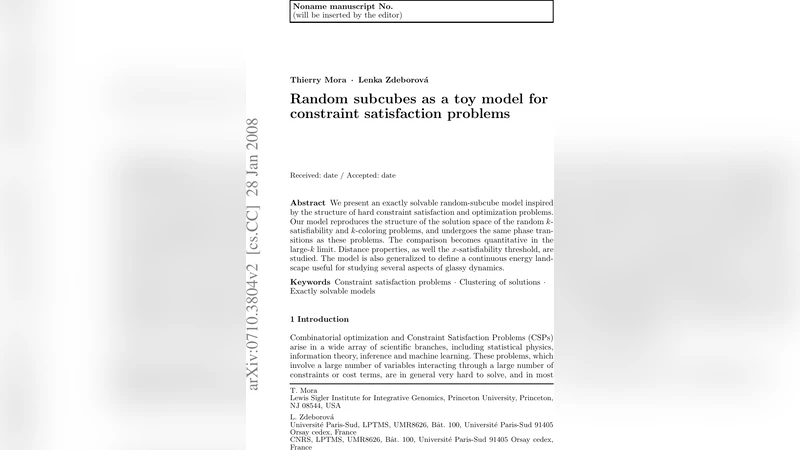 Random subcubes as a toy model for constraint satisfaction problems