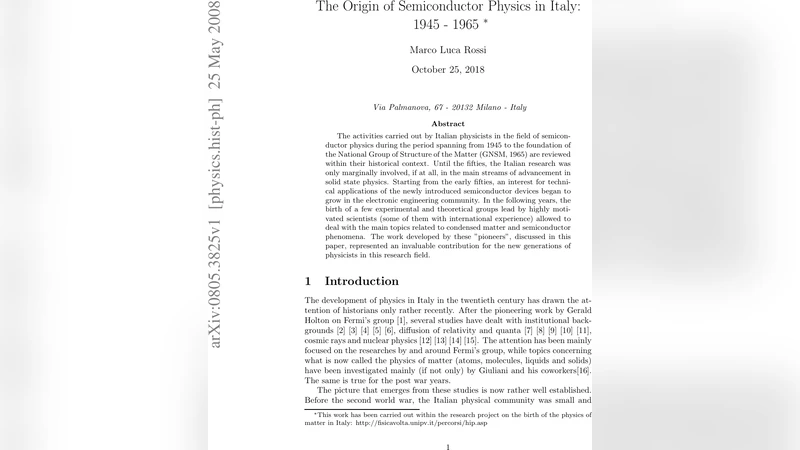 The Origin of Semiconductor Physics in Italy: 1945 - 1965