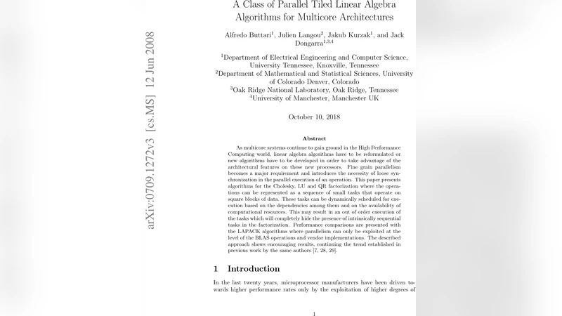 A Class of Parallel Tiled Linear Algebra Algorithms for Multicore   Architectures