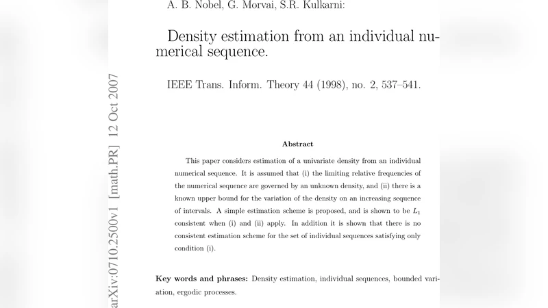 Density estimation from an individual numerical sequence