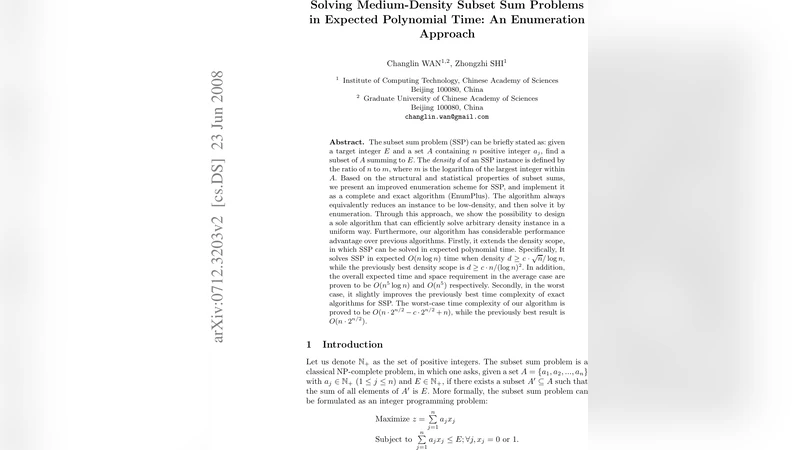 Solving Medium-Density Subset Sum Problems in Expected Polynomial Time:   An Enumeration Approach