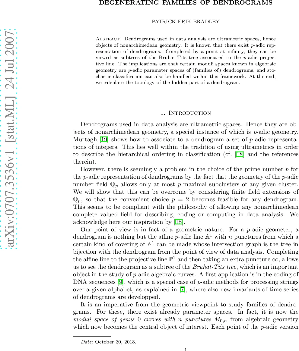Degenerating families of dendrograms