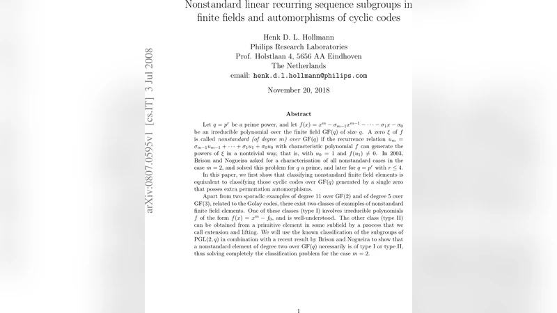 Nonstandard linear recurring sequence subgroups in finite fields and   automorphisms of cyclic codes
