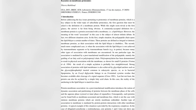 Keynotes on membrane proteomics