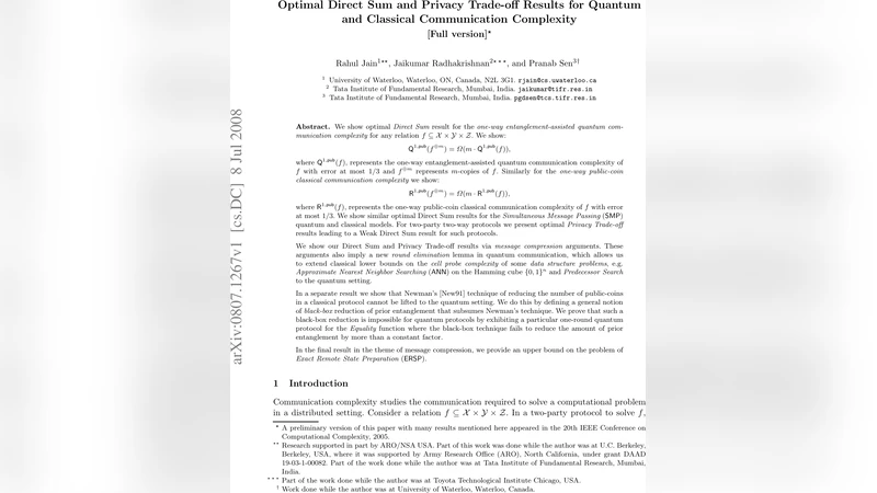 Optimal Direct Sum and Privacy Trade-off Results for Quantum and   Classical Communication Complexity