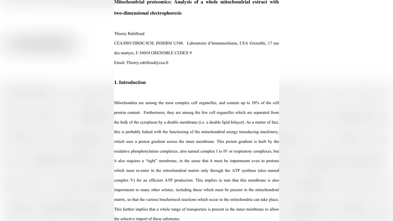 Mitochondrial proteomics: analysis of a whole mitochondrial extract with   two-dimensional electrophoresis