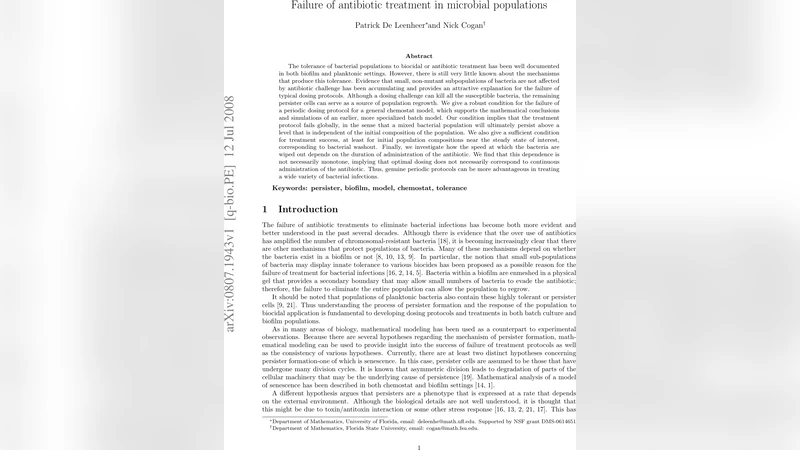 Failure of antibiotic treatment in microbial populations