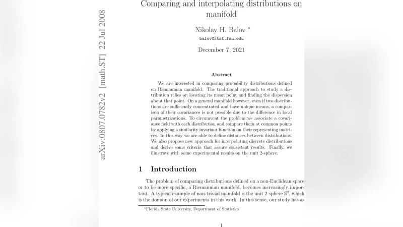 Comparing and interpolating distributions on manifold