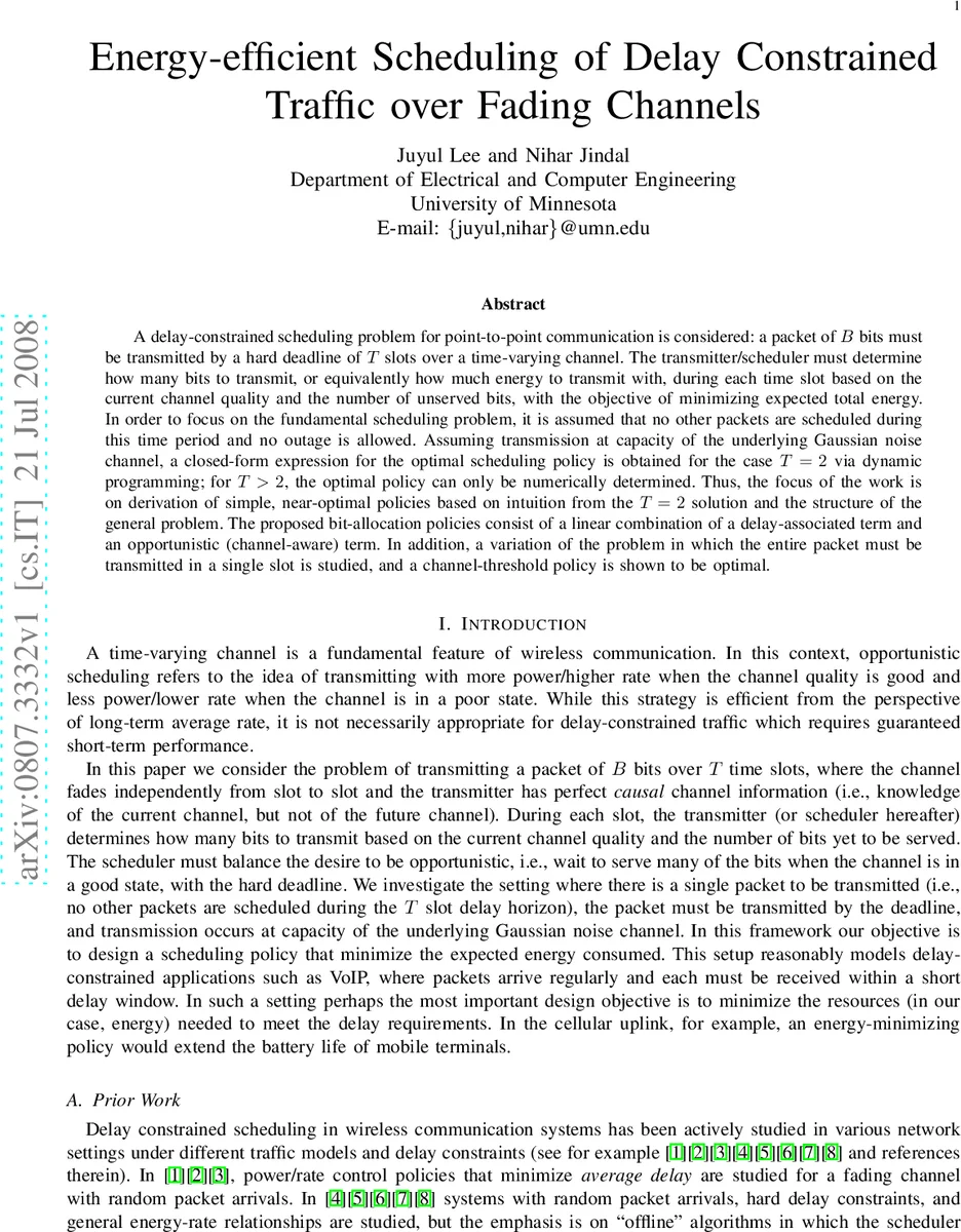 Energy-efficient Scheduling of Delay Constrained Traffic over Fading   Channels