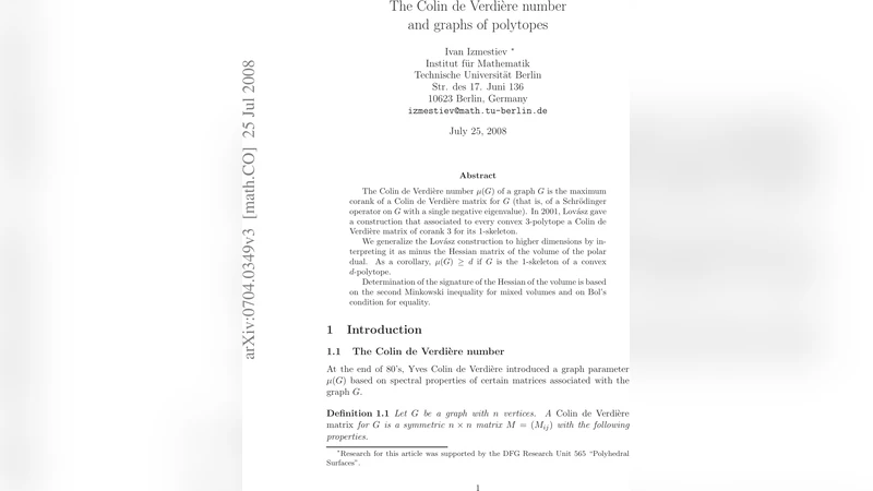 The Colin de Verdi`ere number and graphs of polytopes