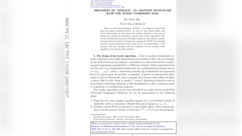 Discussion of: Treelets--An adaptive multi-scale basis for sparse   unordered data
