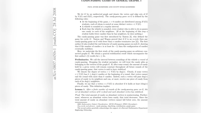 Candy-passing Games on General Graphs, I