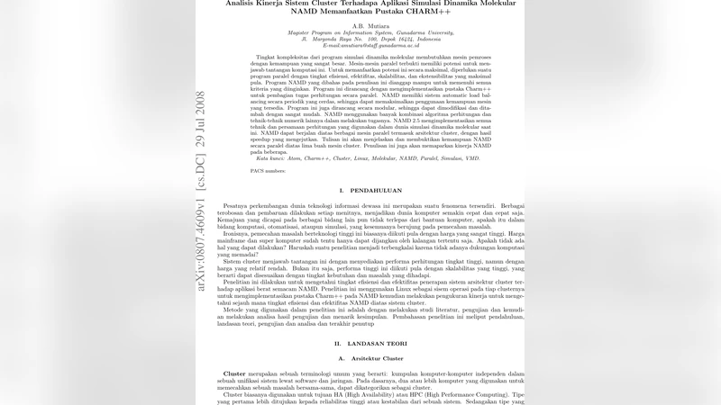 Analisis Kinerja Sistem Cluster Terhadapa Aplikasi Simulasi Dinamika   Molekular NAMD Memanfaatkan Pustaka CHARM++