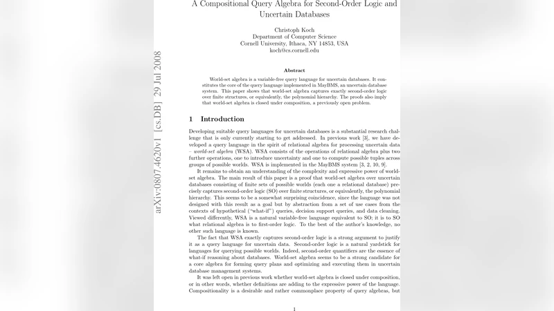 A Compositional Query Algebra for Second-Order Logic and Uncertain   Databases