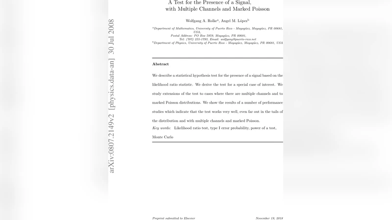 A Test for the Presence of a Signal, with Multiple Channels and Marked   Poisson
