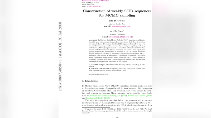 Construction of weakly CUD sequences for MCMC sampling