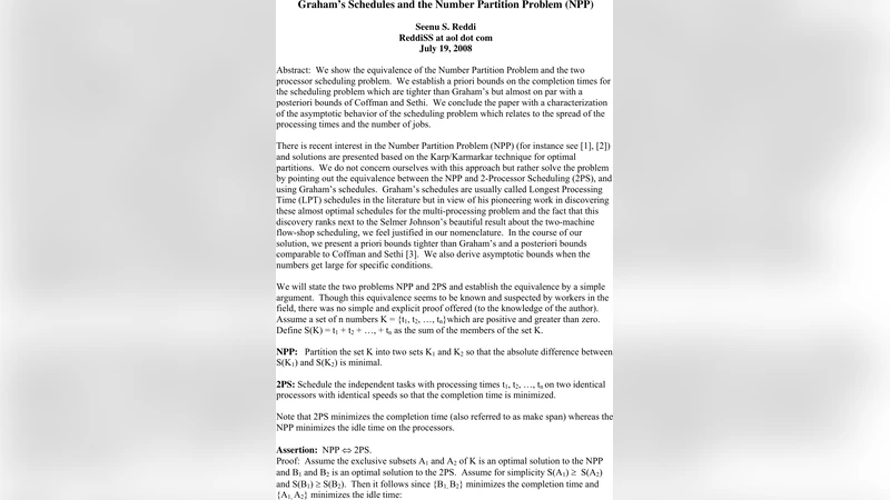 Grahams Schedules and the Number Partition Problem