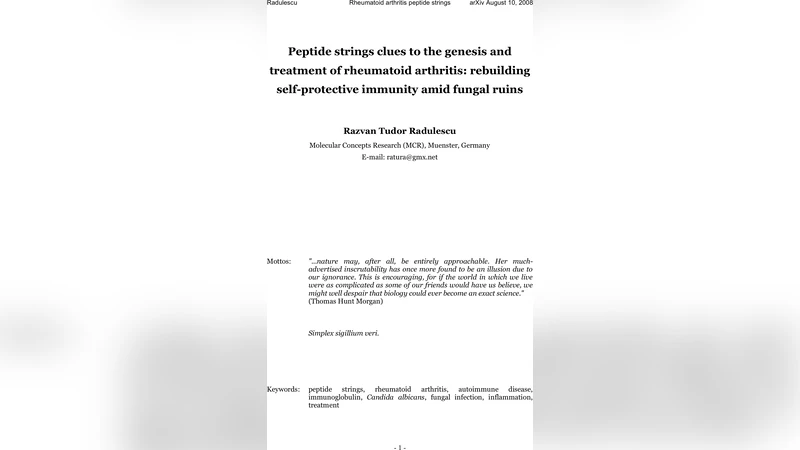 Peptide strings clues to the genesis and treatment of rheumatoid   arthritis: rebuilding self-protective immunity amid fungal ruins