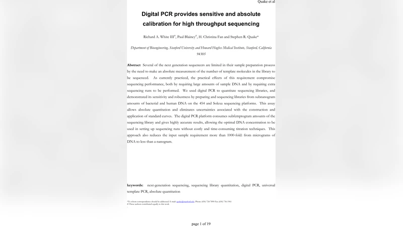 Digital PCR provides sensitive and absolute calibration for high   throughput sequencing