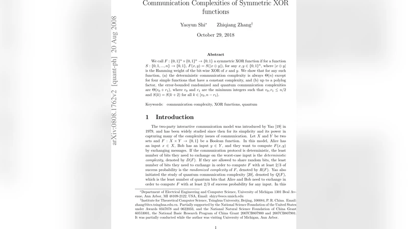 Communication Complexities of XOR functions