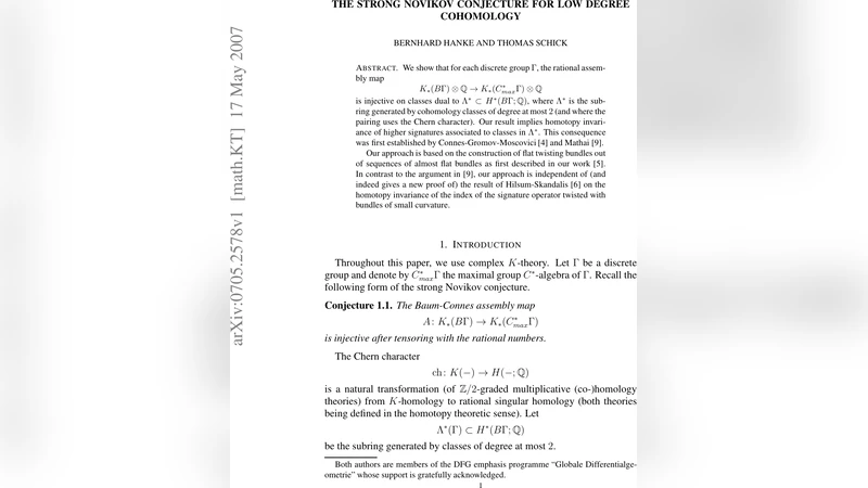 The strong Novikov conjecture for low degree cohomology