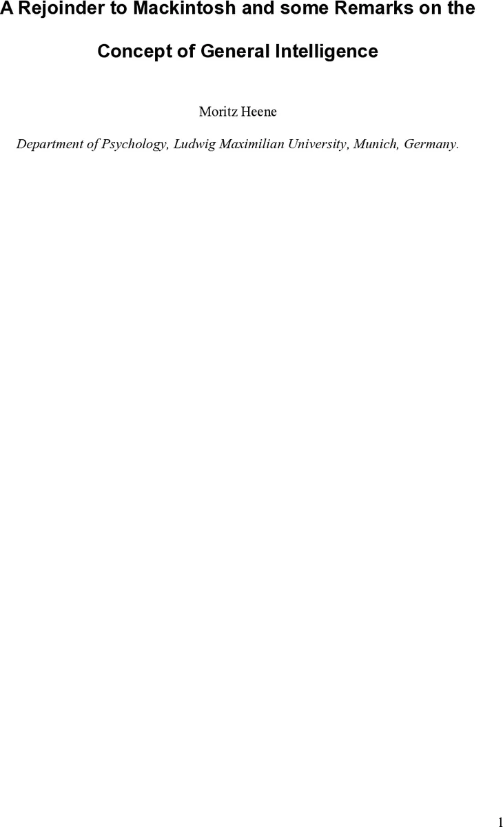 A Rejoinder to Mackintosh and some Remarks on the Concept of General   Intelligence