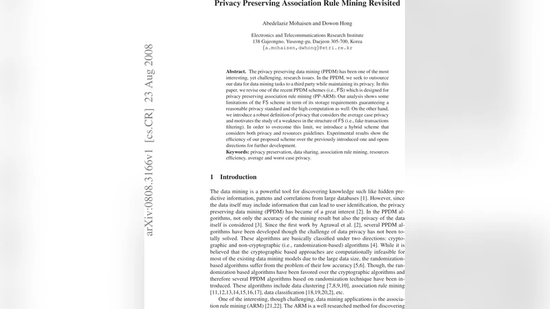 Privacy Preserving Association Rule Mining Revisited