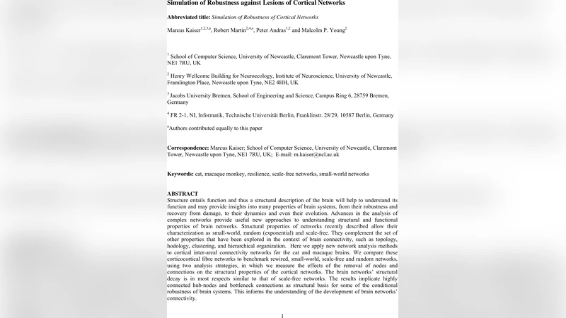 Simulation of Robustness against Lesions of Cortical Networks
