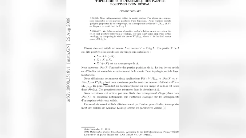 Topologie sur lensemble des parties positives dun reseau