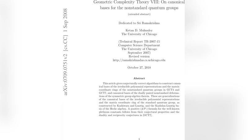 Geometric Complexity Theory VIII: On canonical bases for the nonstandard   quantum groups