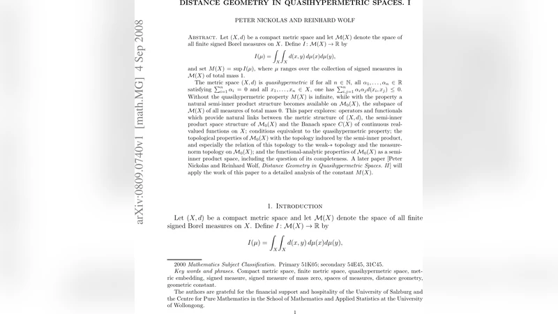 Distance Geometry in Quasihypermetric Spaces. I