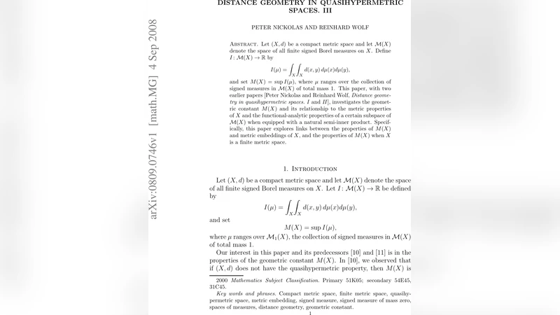 Distance Geometry in Quasihypermetric Spaces. III