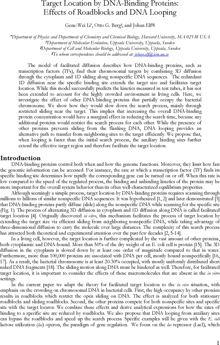 Target Location by DNA-Binding Proteins: Effects of Roadblocks and DNA   Looping