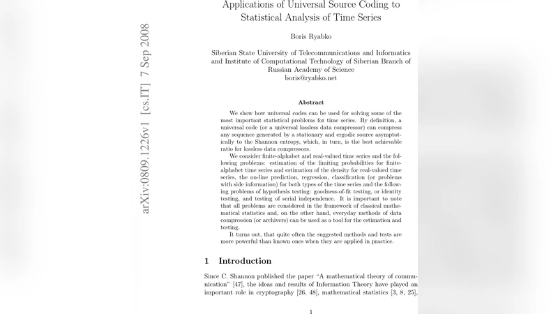 Applications of Universal Source Coding to Statistical Analysis of Time   Series