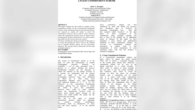 A Fuzzy Commitment Scheme