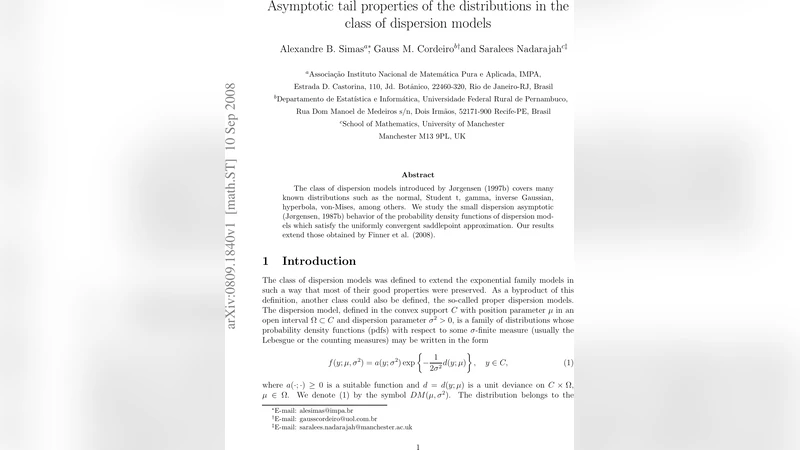Asymptotic tail properties of the distributions in the class of   dispersion models