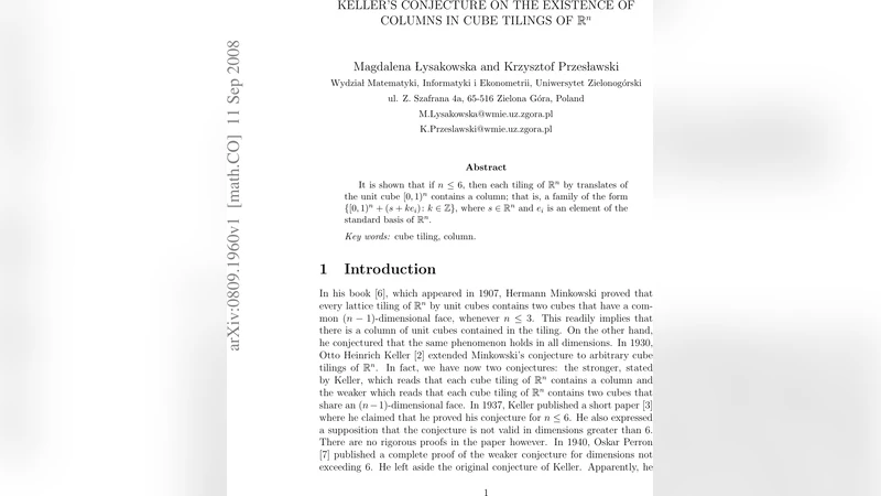 Kellers Conjecture on the Existence of Columns in Cube Tilings of R^n