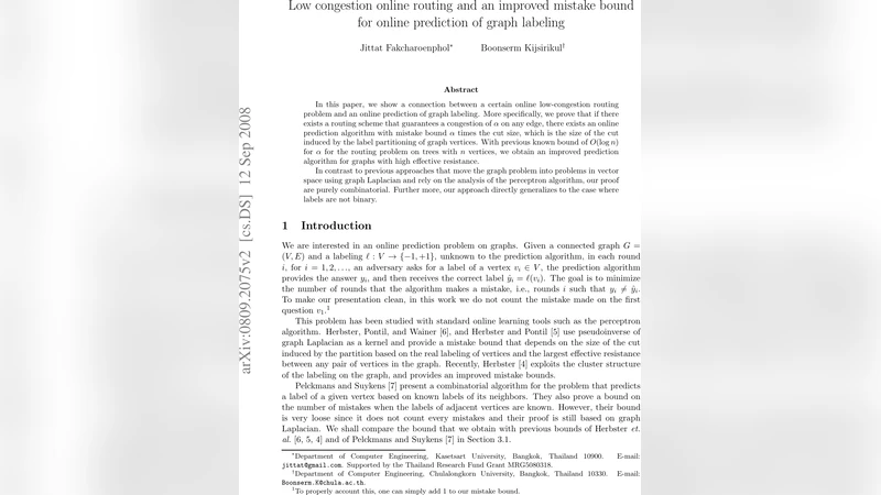 Low congestion online routing and an improved mistake bound for online   prediction of graph labeling
