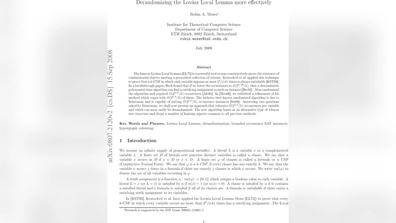 Derandomizing the Lovasz Local Lemma more effectively