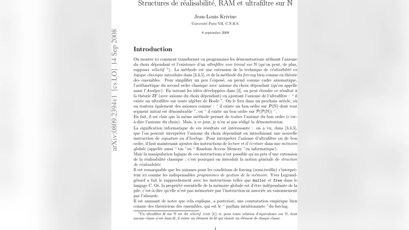 Structures de realisabilite, RAM et ultrafiltre sur N