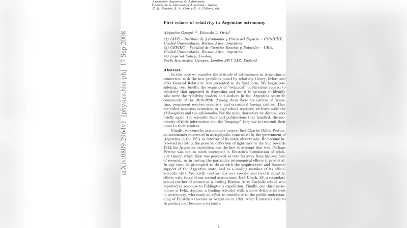 First echoes of relativity in Argentine astronomy