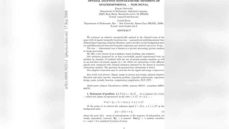 Optimal Adaptive Nonparametric Denoising of Multidimensional - Time   Signal