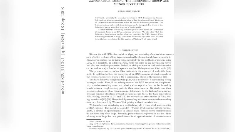 Watson-Crick pairing, the Heisenberg group and Milnor invariants